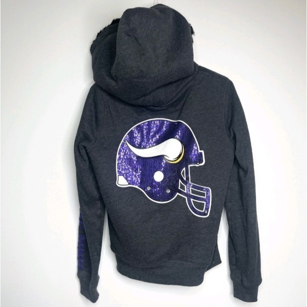 Victoria's Secret Pink Women's Hoodie Faux Fur VIKINGS NFL Football Logo XS